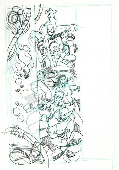 Cover Albo Numero 4 USA - sketchbook<br>disegni di Mario Alberti<br><i>(c) 2009 Marvel Comics</i>
