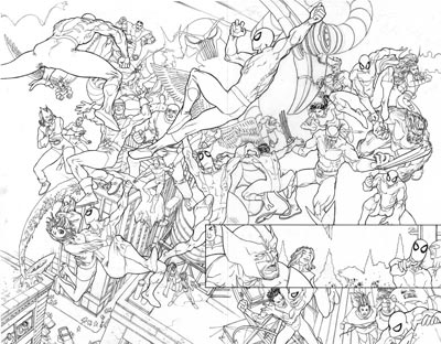 Tavola doppia tratta dalla miniserie - chine<br>disegni di Mario Alberti<br><i>(c) 2009 Panini Comics</i>