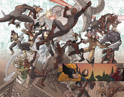 Tavola doppia tratta dalla miniserie Tavola doppia tratta dalla miniserie<br>disegni e colori di Mario Alberti<br><i>(c) 2009 Panini Comics</i>