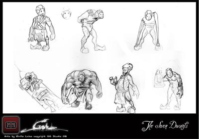 Studi Personaggi: I sette nani<br>disegni di Emilio Laiso<br><i>(c) 2009 GGStudio</i>