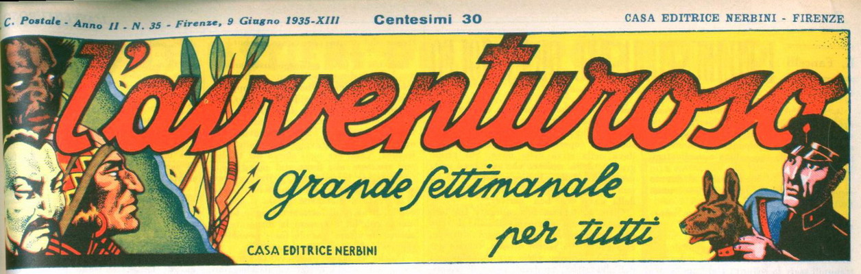 Il grande settimanale per tutti<br>L'Avventuroso, n. 47 del 1 settembre 1935, la testata<br><i>(c) 1935 Nerbini</i>