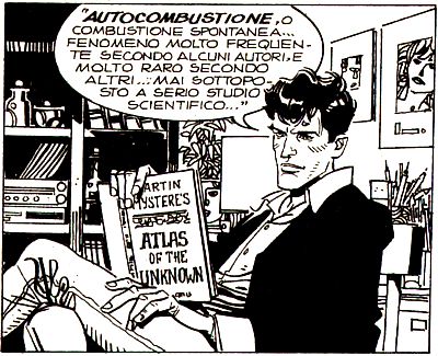 Dylan Dog legge un libro scritto da Martin Mystère Dylan Dog legge un libro scritto da Martin Mystère<br>disegni di F.Tacconi, Dylan Dog n.76<br><i>(c) 1993 Sergio Bonelli Editore</i>