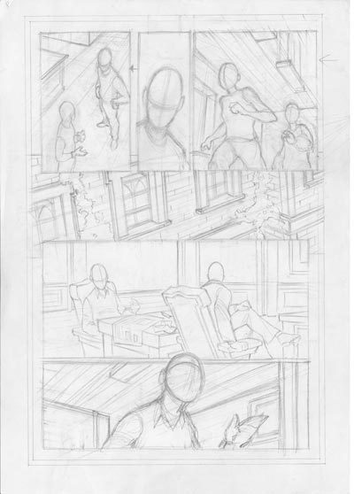 Albo USA #4 - Tavola 8 storyboard<br>disegni di Gianluca Gugliotta<br><i>(c) 2009 Panini Comics</i>