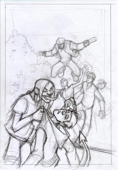 Cover Albo USA #2 - layout<br>disegni di Denis Medri<br><i>(c) 2009 Marvel Comics</i>