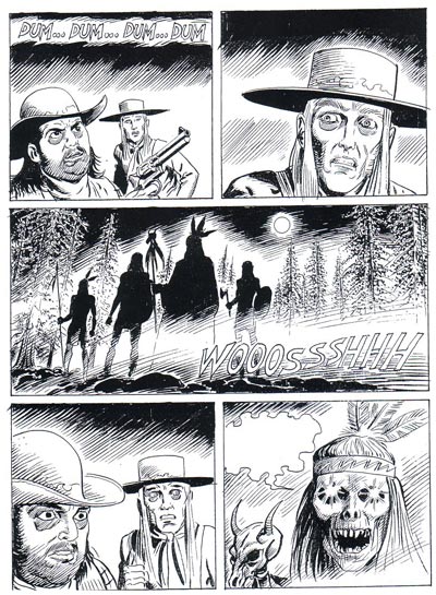 Tavola tratta da "La luna degli scheletri"<br>disegni di Oliviero Gramaccioni<br><i>(c) 2009 Sergio Bonelli Editore</i>