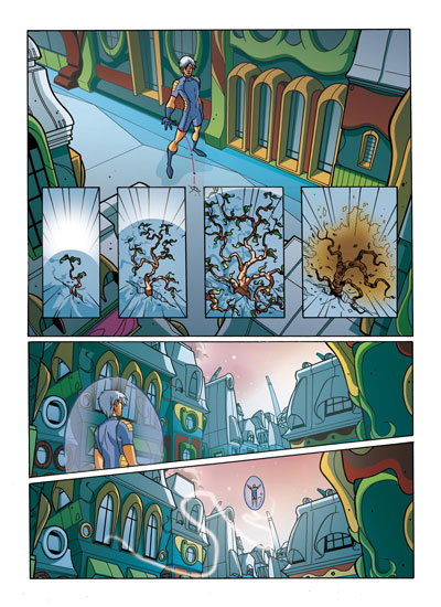 Tavola tratta da Eternopolis numero 3 Tavola tratta da Eternopolis numero 3<br>disegni di Roberta Pierpaoli, colori di Marina Iovine<br><i>(c) 2010 Salvatore Taormina</i>