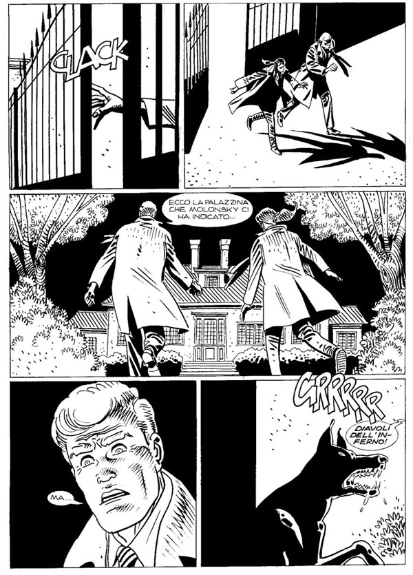 Azione, dinamismo, sintesi secondo Alessandrini<br>pagina 61, Martin Mystère 307<br><i>(c) 2010 Sergio Bonelli Editore</i>