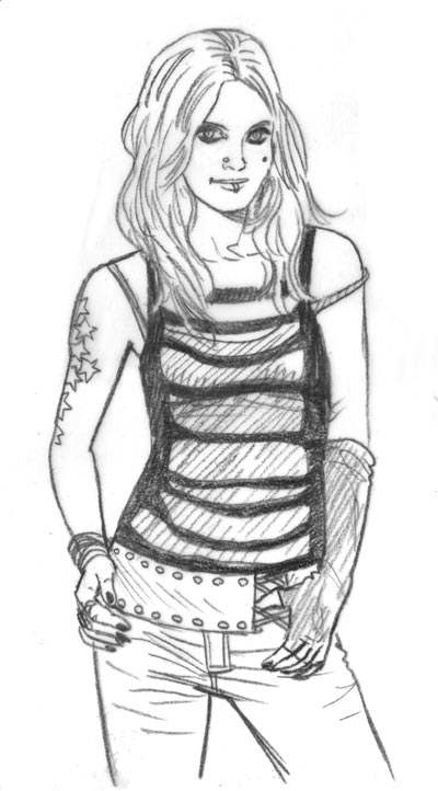 Studio Personaggi: Sarah<br>matite di Daniele Statella<br><i>(c) 2010 Sergio Stivaletti & Edizioni Star Comics</i>
