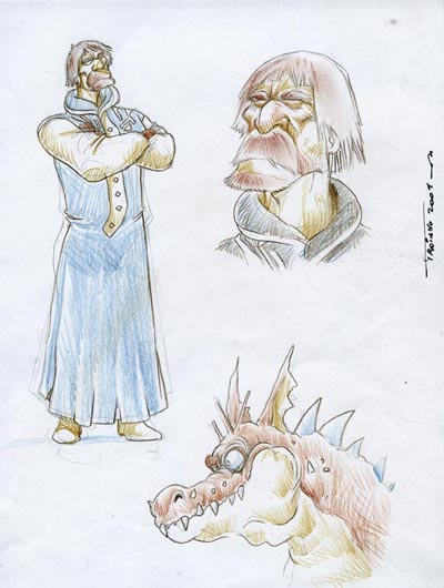 Caccia al drago - Studio Personaggi<br>disegni e colori di Enzo Troiano<br><i>(c) 2010 degli autori & Kawama S.r.l.</i>
