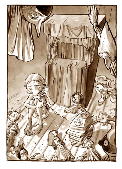 Tavola tratta da Il Burattinaio<br>disegni e mezzetinte di Sergio Gerasi<br><i>(c) 2010 ReNoir</i>
