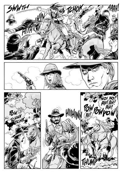 Agguato dei bushwacker<br>disegni di Luca Enoch<br><i>(c) 2010 Sergio Bonelli Editore</i>