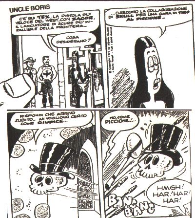 Java legge una striscia di Zio Boris in cui compaiono anche Tex e Zagor<br>disegni di Carlo Peroni ed Esposito Bros., Martin Mystère n.111<br><i>(c) 1991 Sergio Bonelli Editore</i>