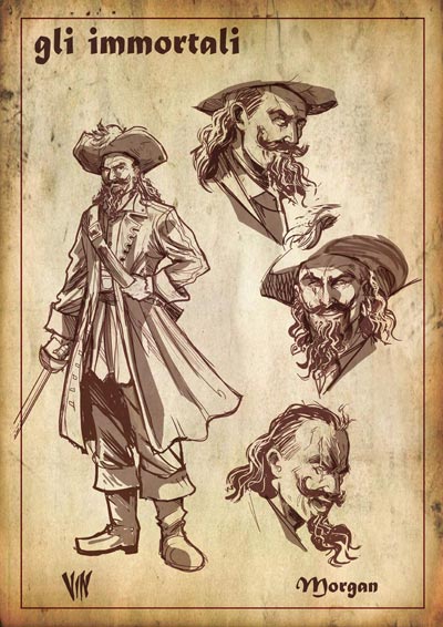 Gli Immortali - Studio Personaggi: Morgan<br>disegno di Vincenzo Riccardi<br><i>(c) 2010 Salvatore Taormina</i>
