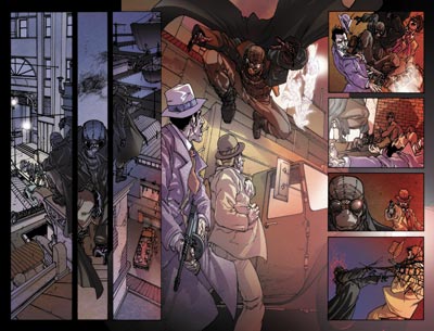 Tavola tratta da Spider-Man Noir Volume 2<br>disegni e colori di Carmine Di Giandomenico<br><i>(c) 2010 Panini Comics</i>