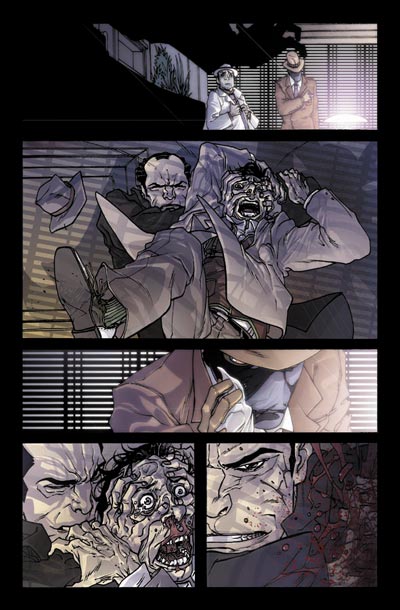 Tavola tratta da Spider-Man Noir Volume 2<br>disegni e colori di Carmine Di Giandomenico<br><i>(c) 2010 Panini Comics</i>