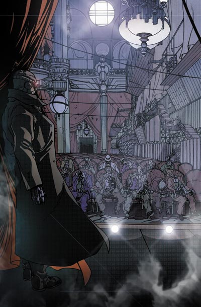 Tavola tratta da Spider-Man Noir Volume 2<br>disegni e colori di Carmine Di Giandomenico<br><i>(c) 2010 Panini Comics</i>