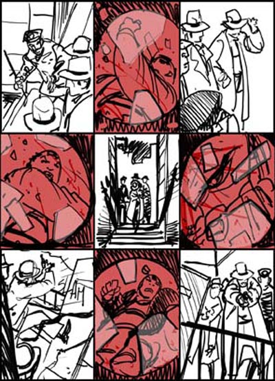 Tavola tratta da Spider-Man Noir Volume 2 - Storytelling<br>disegni di Carmine Di Giandomenico<br><i>(c) 2010 Panini Comics</i>