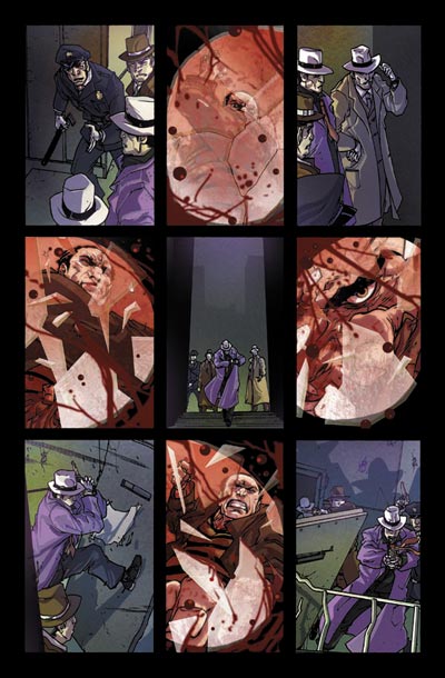 Tavola tratta da Spider-Man Noir Volume 2<br>disegni e colori di Carmine Di Giandomenico<br><i>(c) 2010 Panini Comics</i>