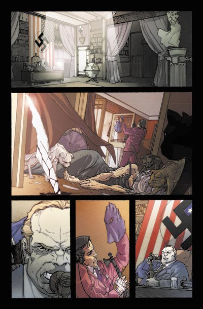 Tavola tratta da Spider-Man Noir Volume 2<br>disegni e colori di Carmine Di Giandomenico<br><i>(c) 2010 Panini Comics</i>