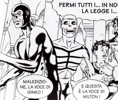 Diabolik e Kriminal insieme!<br>"Kid, una strana storia", vignetta di Raul e Gianluca Cestaro<br><i>(c) 1996 Lo Scarabeo</i>