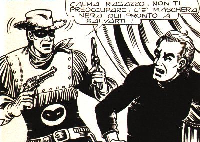 Alan Ford incontra Maschera Nera<br>vignetta di P. Piffarerio, Alan Ford n. 150<br><i>(c) 1981 Max Bunker Press</i>