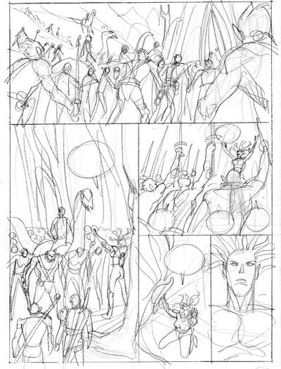 Tavola tratta da Il Mondo di Alef Tau - storyboard<br>disegni di Marco Nizzoli<br><i>(c) 2010 Comma22</i>