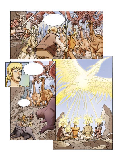 Tavola tratta da Il Mondo di Alef Tau<br>disegni di Marco Nizzoli, colori di Silvano Scolari e Pierre Matterne<br><i>(c) 2010 Comma22</i>