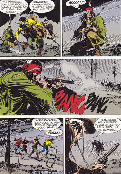 La morte è in agguato nella nebbia<br>Tex 699, pag.66, tavola di Giovanni Ticci<br><i>(c) 2010 Sergio Bonelli Editore</i>