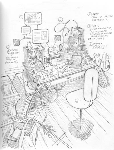 Studio Borgo San Michele: Interni<br>disegni di Fabio Celoni<br><i>(c) 2010 Fabio Celoni, Adriana Coppe & Edizioni Star Comics</i>