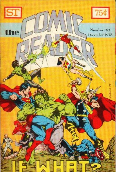 Copertina del magazine The Comic Reader n. 163 del novembre 1978 Copertina del magazine The Comic Reader n. 163 del novembre 1978<br>Si iniziano a porre le basi per uno scontro tra la Lega della Giustizia ed i Vendicatori<br><i>(c) degli aventi diritto</i>