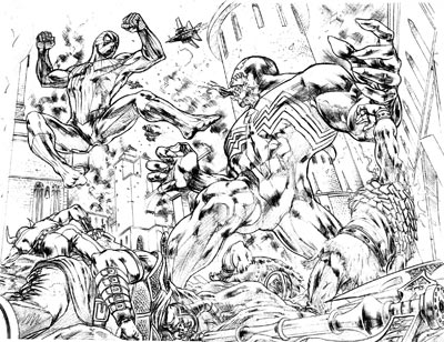 Tavola tratta da Siege: Spider-Man - matite<br>disegni di Marco Santucci<br><i>(c) 2010 Panini Comics</i>