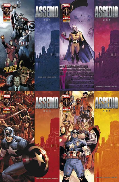 Cover 1-4 Miniserie Assedio<br>disegni di Oliver Coipel<br><i>(c) 2010 Panini Comics</i>