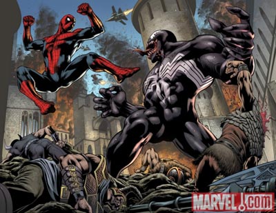 Tavola tratta da Siege: Spider-Man<br>disegni di Marco Santucci, colori di Chris Sotomayor<br><i>(c) 2010 Panini Comics</i>