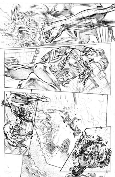 Tavola tratta da Siege: Spider-Man - matite<br>disegni di Marco Santucci<br><i>(c) 2010 Panini Comics</i>