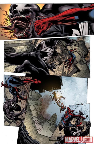 Tavola tratta da Siege: Spider-Man<br>disegni di Marco Santucci, colori di Chris Sotomayor<br><i>(c) 2010 Panini Comics</i>