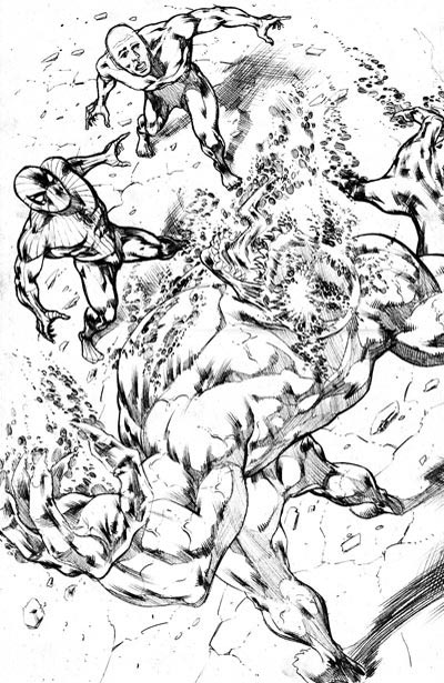 Tavola tratta da Siege: Spider-Man - matite<br>disegni di Marco Santucci<br><i>(c) 2010 Panini Comics</i>