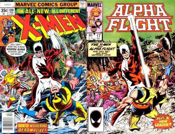Le copertine di Uncanny X-Men 109 (febbraio 1978) e Alpha Flight 17 (dicembre 1984) Le copertine di Uncanny X-Men 109 (febbraio 1978) e Alpha Flight 17 (dicembre 1984)<br>di John Byrne<br><i>(c) Marvel Comics</i>