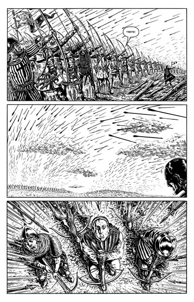 Tavola tratta da Crécy<br>disegni di Raulo Caceres<br><i>(c) 2010 Edizioni BD</i>