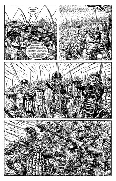 Tavola tratta da Crécy<br>disegni di Raulo Caceres<br><i>(c) 2010 Edizioni BD</i>