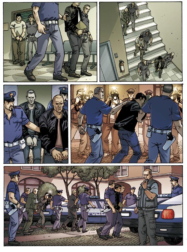 Tavola tratta dal Volume 2, Episodio 5 - Arrivi e Partenze Tavola tratta dal Volume 2, Episodio 5 - Arrivi e Partenze<br>disegni e colori di Marco Nizzoli<br><i>(c) 2011 Edizioni San Paolo</i>