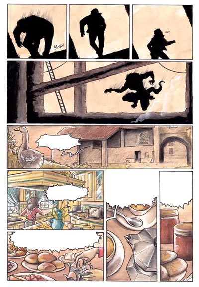 Tavola tratta da Lunarossa cartonato numero 1<br>disegni e colori di Michela Cacciatore<br><i>(c) 2011 Salvatore Taormina</i>