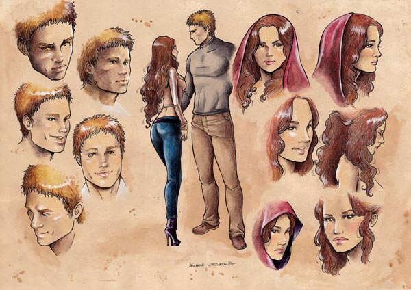 Lunarossa - Studio Personaggi: Karl e Co<br>disegni e colori di Michela Cacciatore<br><i>(c) 2011 Salvatore Taormina</i>