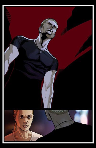 Tavola tratta da True Blood: Dal tramonto all’alba Tavola tratta da True Blood: Dal tramonto all’alba<br>disegni di David Messina, chine di Gaetano Carlucci & David Messina, colori di Giovanna Niro<br><i>(c) 2011 Panini Comics</i>