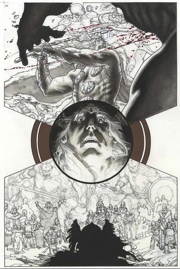 Tavola tratta da Thor: per Asgard<br>disegni di Simone Bianchi<br><i>(c) TM & © 2011 MARVEL Edizione italiana: Panini S.p.A.</i>