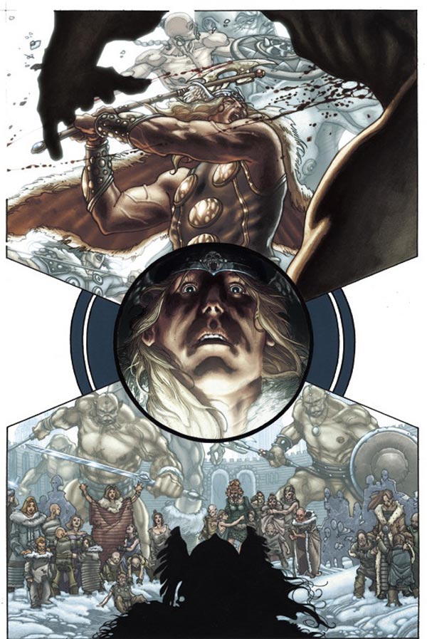 Tavola tratta da Thor: per Asgard Tavola tratta da Thor: per Asgard<br>disegni di Simone Bianchi, colori di Simone Peruzzi<br><i>(c) TM & © 2011 MARVEL Edizione italiana: Panini S.p.A.</i>