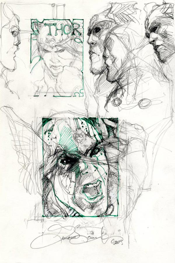 Layout Cover USA #3 Thor: per Asgard<br>disegni di Simone Bianchi<br><i>(c) TM & © 2011 MARVEL Edizione italiana: Panini S.p.A.</i>