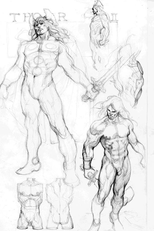 Studio Personaggi: Thor<br>disegni di Simone Bianchi<br><i>(c) TM & © 2011 MARVEL Edizione italiana: Panini S.p.A.</i>