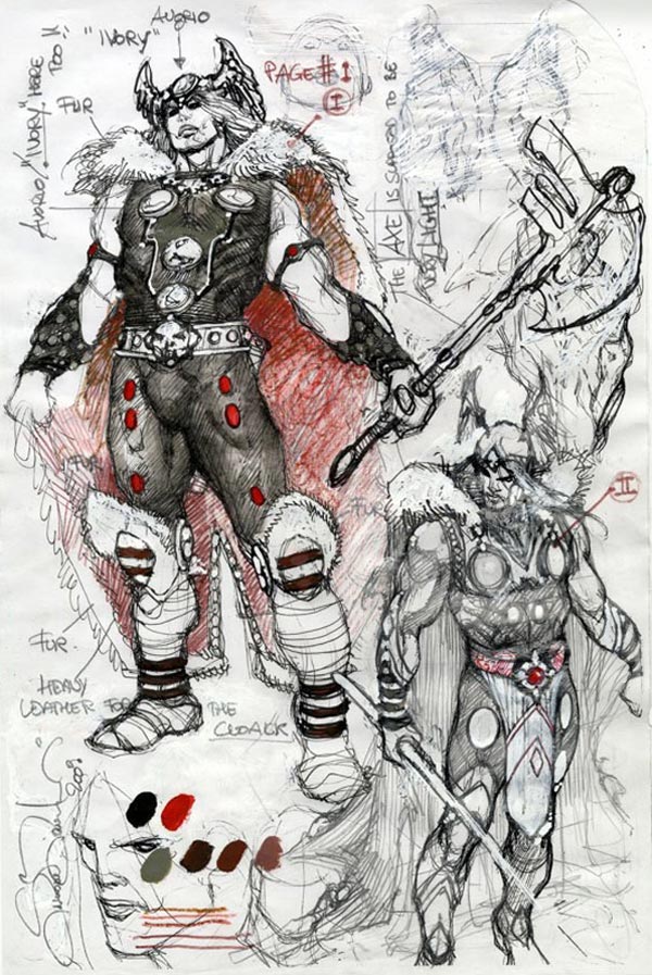 Studio Personaggi: Thor<br>disegni di Simone Bianchi<br><i>(c) TM & © 2011 MARVEL Edizione italiana: Panini S.p.A.</i>