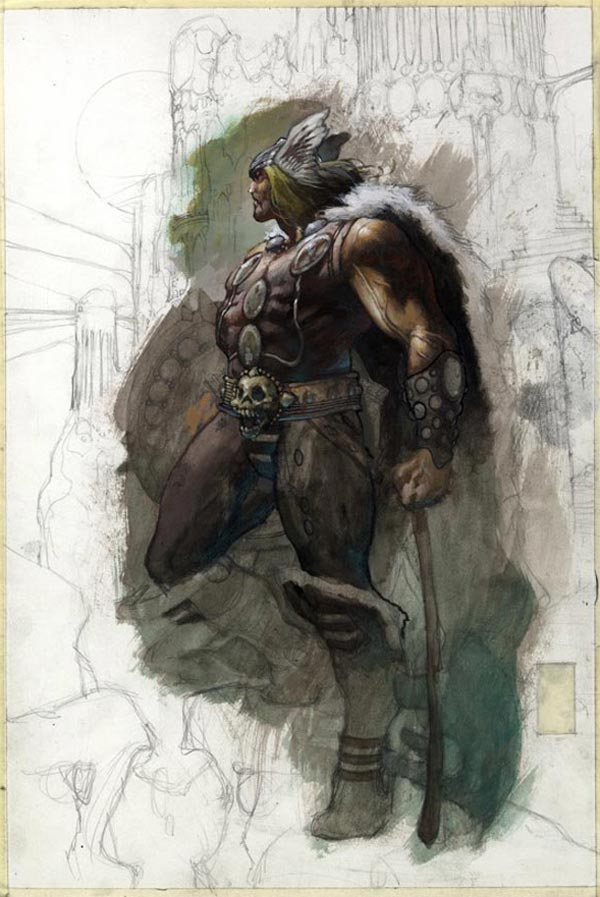 Inizio colorazione Cover USA #5 Thor: per Asgard<br>disegni di Simone Bianchi, colori di Simone Peruzzi<br><i>(c) TM & © 2011 MARVEL Edizione italiana: Panini S.p.A.</i>