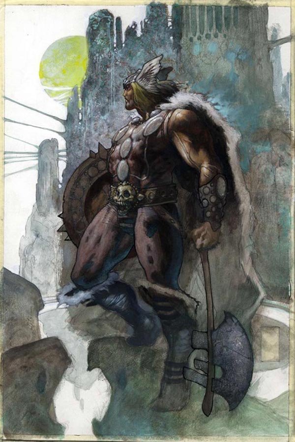 Colorazione in progress Cover USA #5 Thor: per Asgard<br>disegni di Simone Bianchi, colori di Simone Peruzzi<br><i>(c) TM & © 2011 MARVEL Edizione italiana: Panini S.p.A.</i>